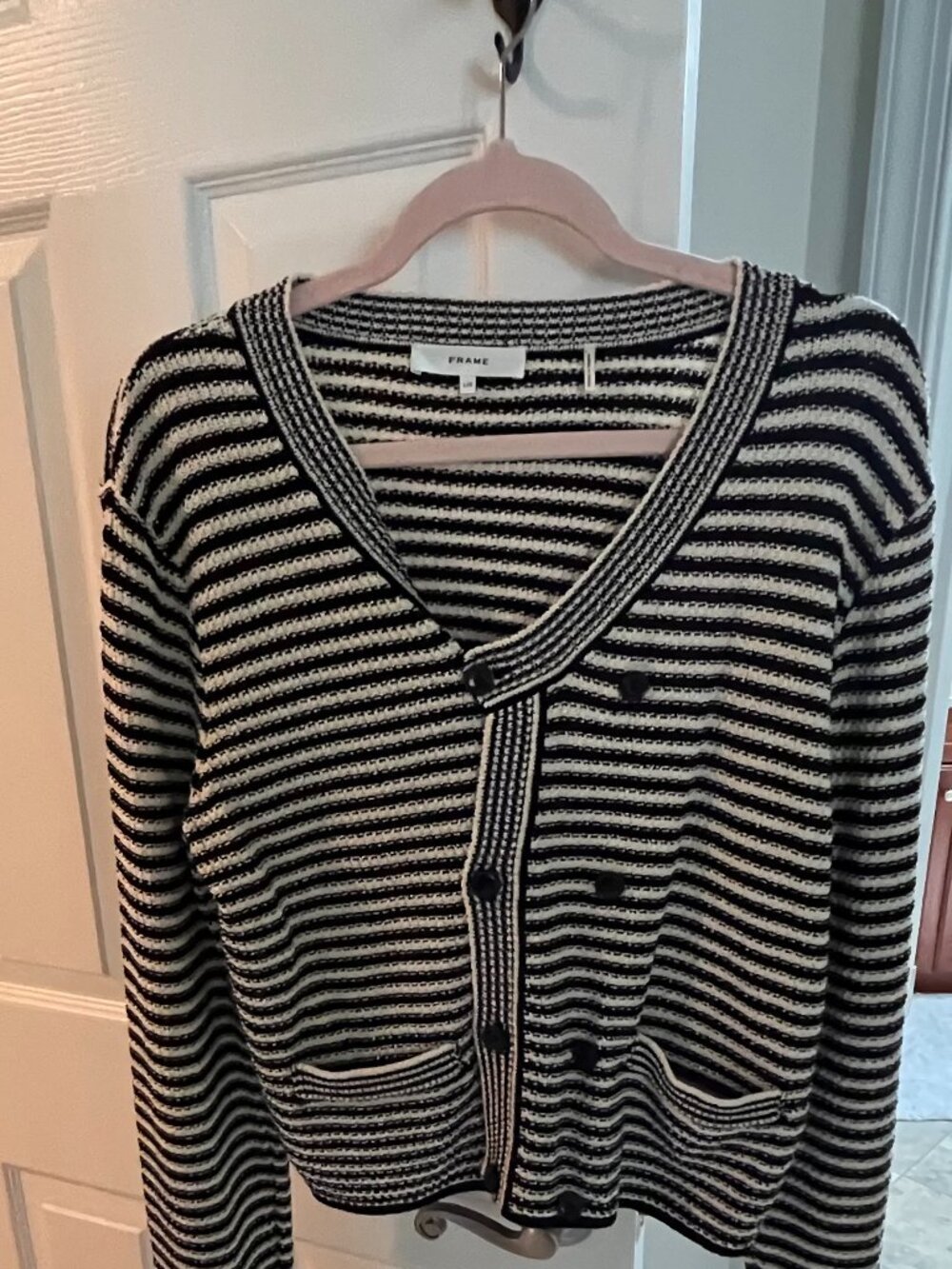 Stripe Frame Double Breasted Sweater